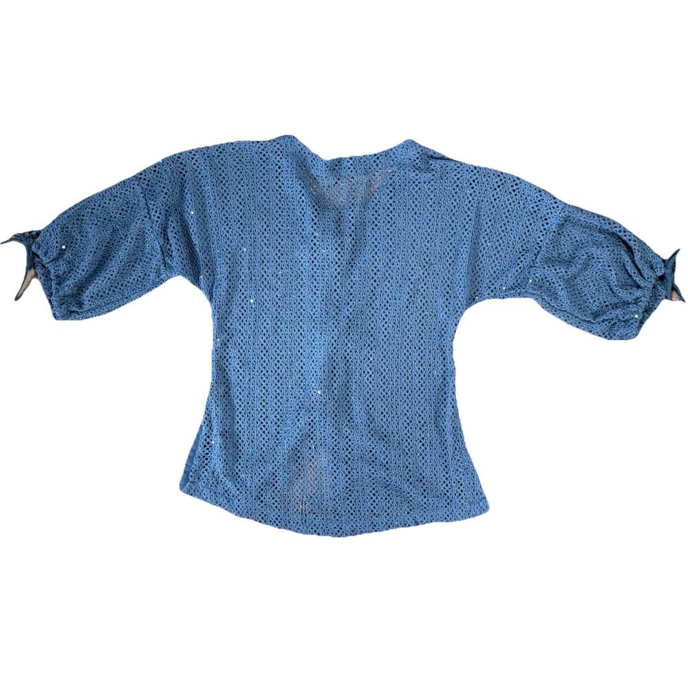 Y2K Kaktus Sz L Blue Crochet Toggle Cardigan Whimsigoth Boho Festival Fairy Knit - Picture 2 of 11